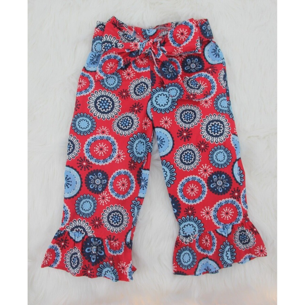 Kelly's Kids Red White & Blue Cotton Ruffled Pull-Up Ribbon Bow Pants Size 7-8